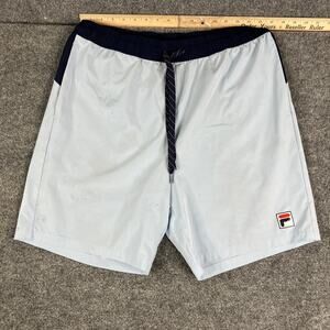 Fila Swim Trunks Mens Size L Light Navy Logo Drawstring Beach Board Shorts